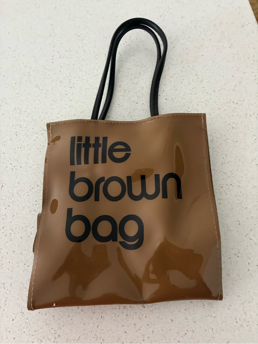 Patent Tote in Brown with Black Handles
